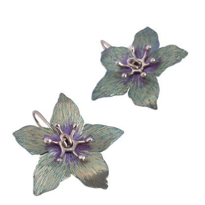 Starry Bloom Floral Titanium Plated Sterling Silver Drop Earrings