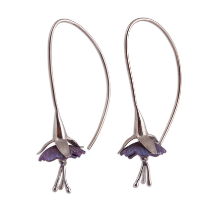 Sleepy Flowers Floral Titanium Plated Sterling Silver Drop Earrings