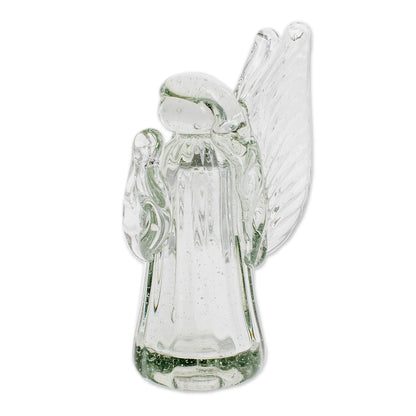 Crystalline Angel Handblown Recycled Glass Angel Figurine from Guatemala