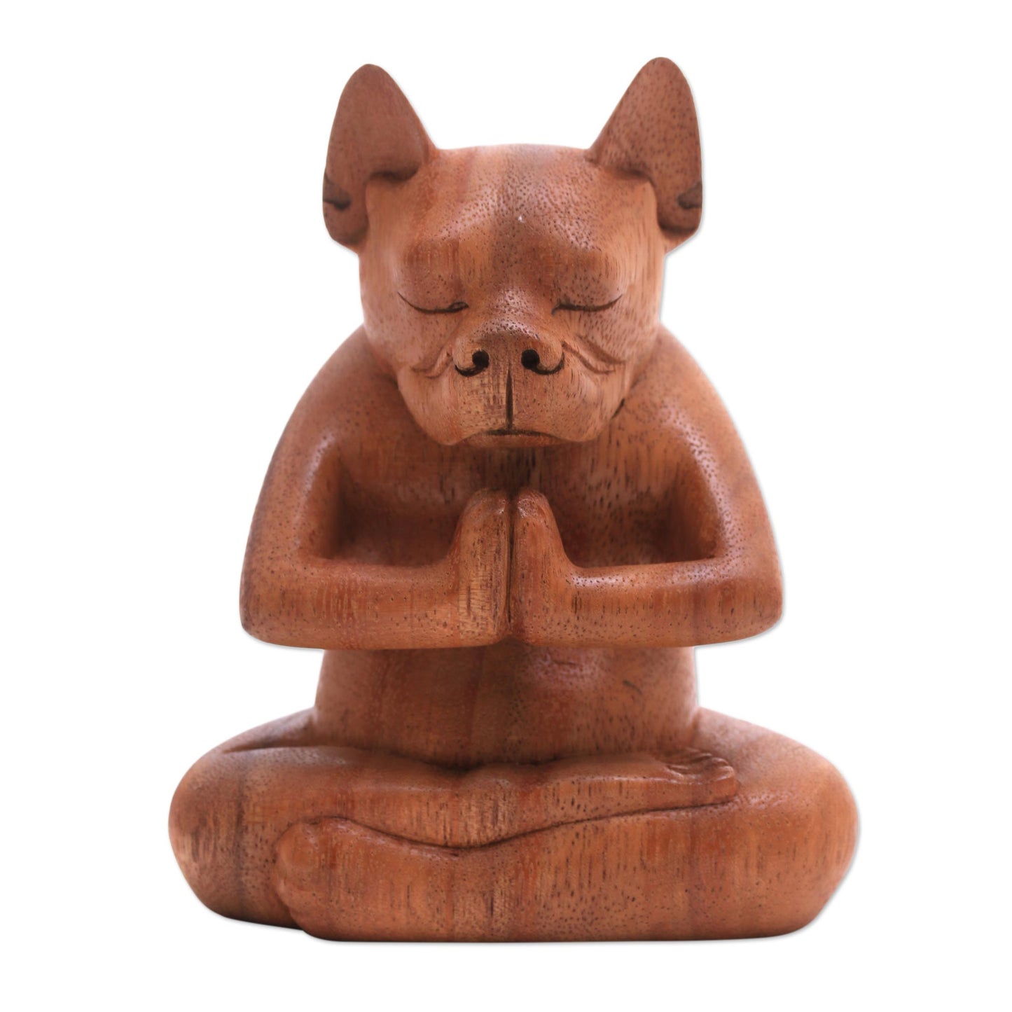 Yoga Boston Terrier in Brown Yoga Meditation Brown Boston Terrier Handmade Wood Statuette