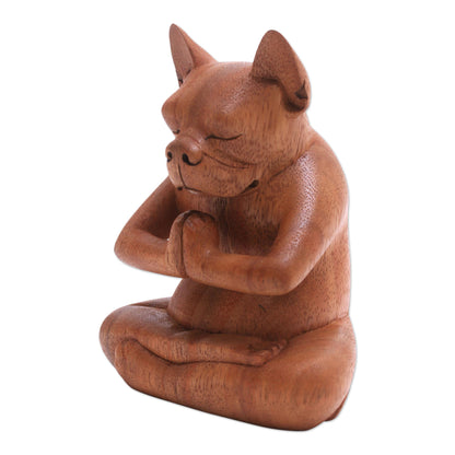 Yoga Boston Terrier in Brown Yoga Meditation Brown Boston Terrier Handmade Wood Statuette