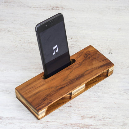 Teak Symphony Handcrafted Teak Wood Phone Speaker from Thailand