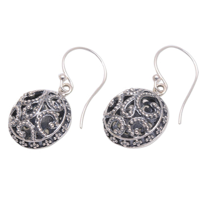 Dewy Disc Dot Pattern Openwork Sterling Silver Dangle Earrings