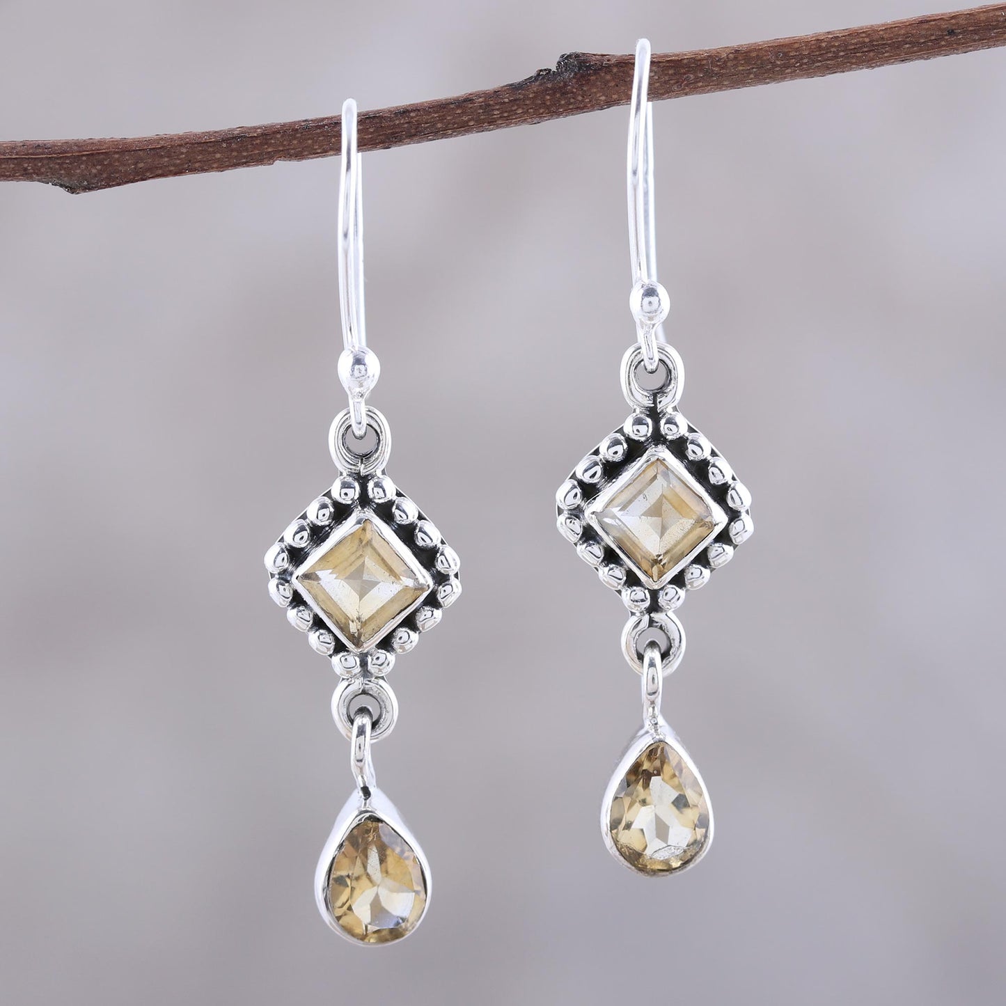 Shimmering Light Multi-Shape Citrine and Sterling Silver Dangle Earrings