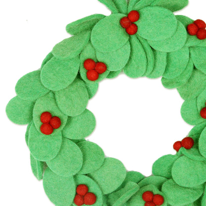 Holiday Celebration Wool Felt Holiday Wreath Handmade in India