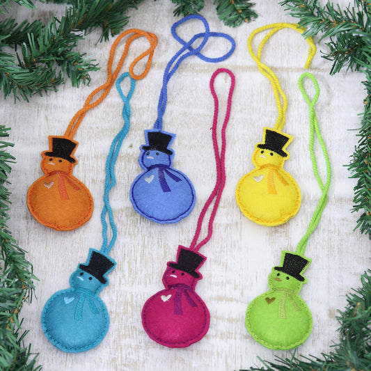 Colorful Snowmen Assorted Wool Snowman Ornaments from India (Set of 6)
