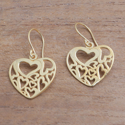 Full-Hearted Heart Motif 18k Gold Plated Sterling Silver Dangle Earrings