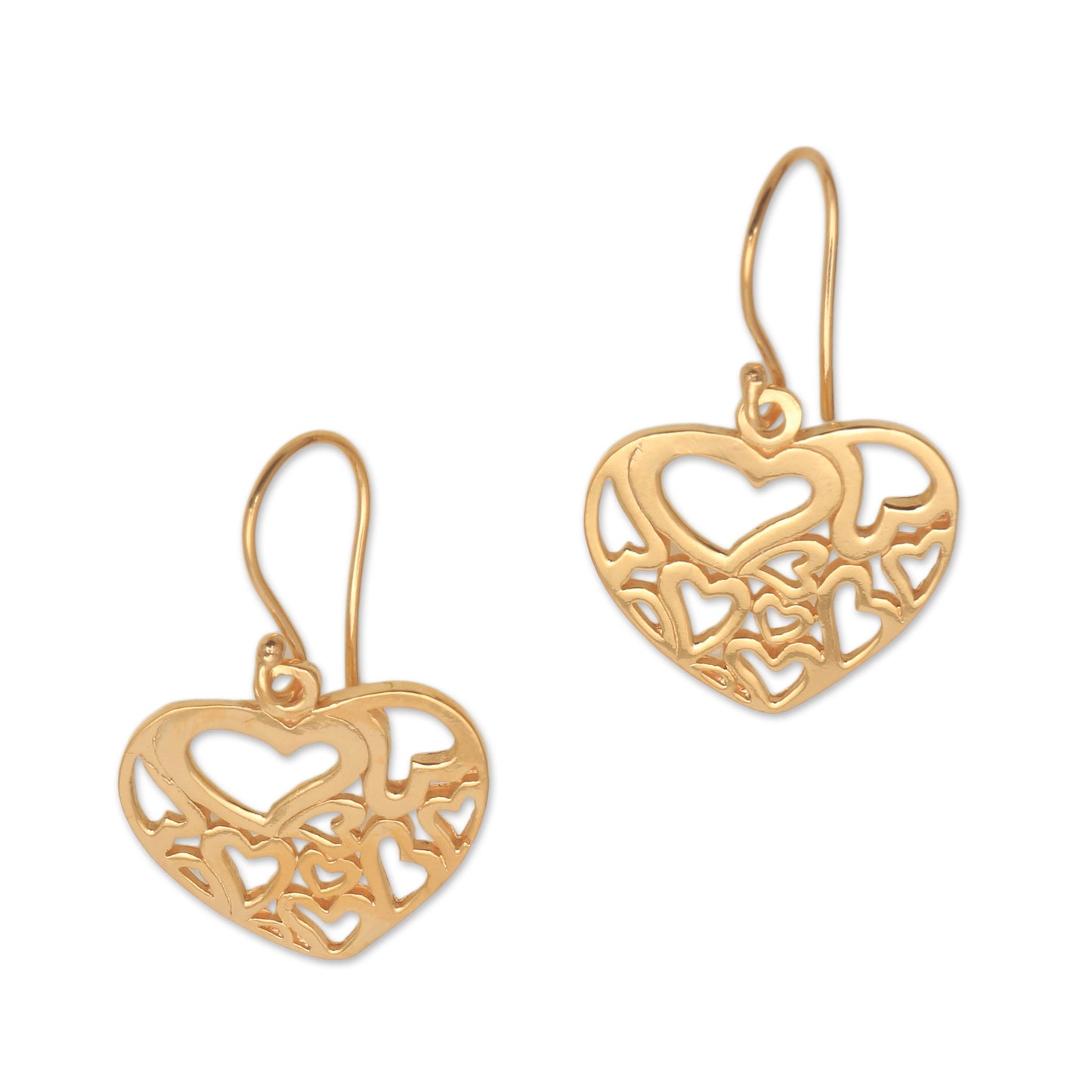 Full-Hearted Heart Motif 18k Gold Plated Sterling Silver Dangle Earrings