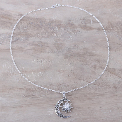 Celestial Duo Sun and Crescent Moon Sterling Silver Pendant Necklace