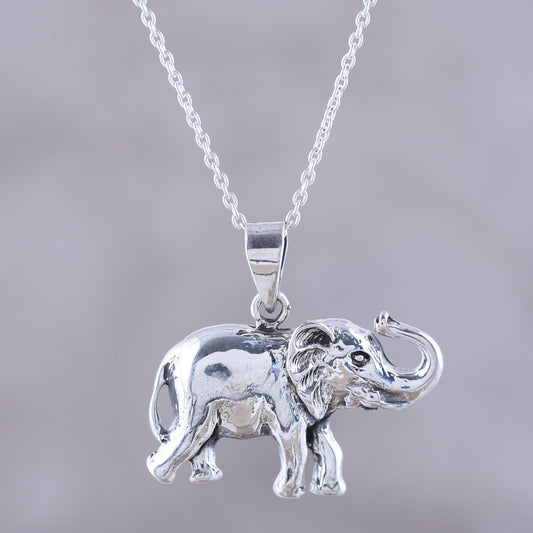 Gleeful Elephant Handcrafted Sterling Silver Elephant Pendant Necklace