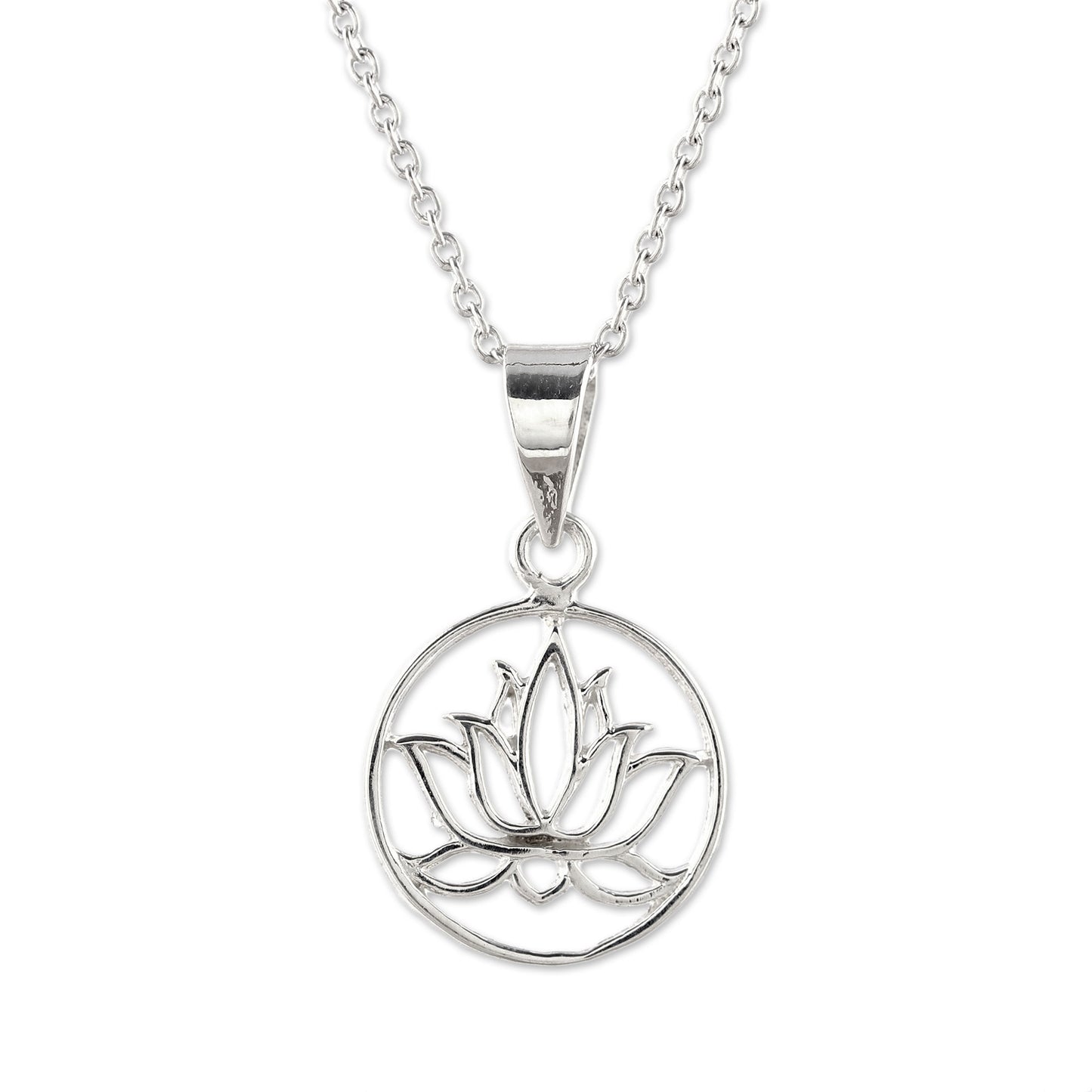 Lotus in Bloom Handcrafted Sterling Silver Lotus Bloom Pendant Necklace