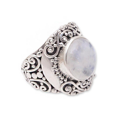 Nighttime Garden Rainbow Moonstone Cocktail Ring from Bali