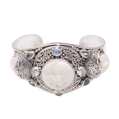 Keeper of the Moon Multi-Gem Sterling Silver & Bone Cuff Bracelet
