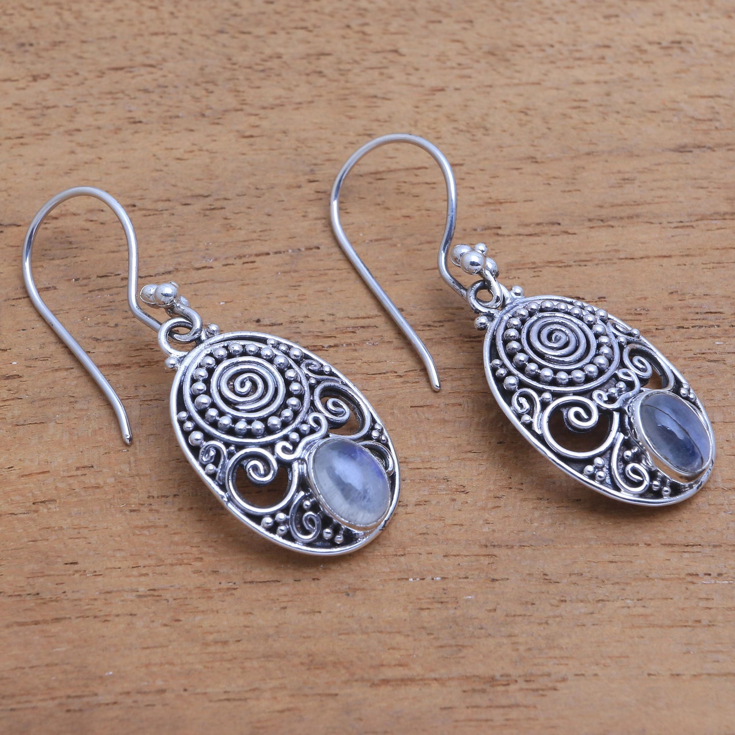 Shield of the Gods Rainbow Moonstone Earrings