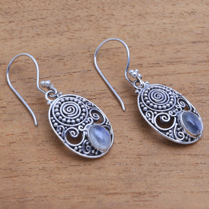 Shield of the Gods Rainbow Moonstone Earrings