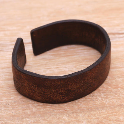 Hidden Stars Handmade Leather Cuff Bracelet with Star Engraving from Bali