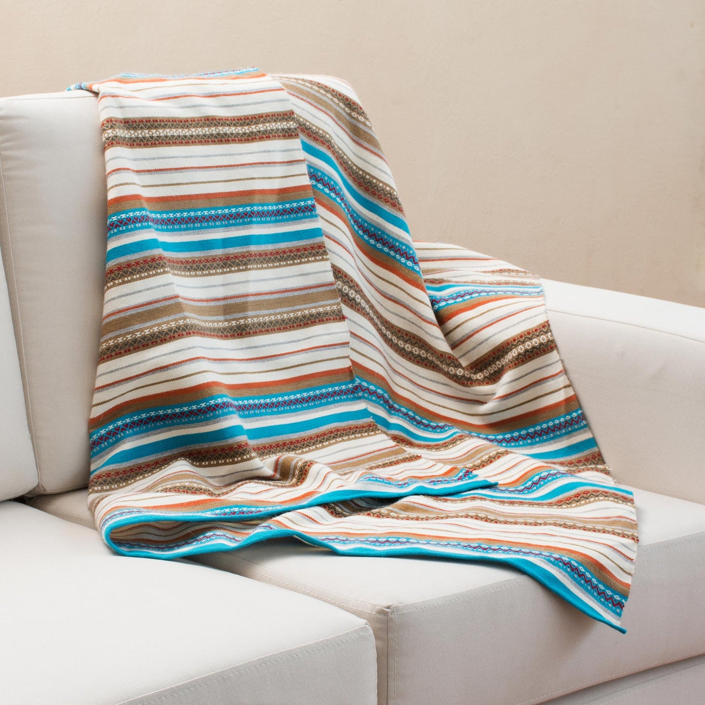 Morning Stripes Handwoven Striped Alpaca Blend Throw from Peru