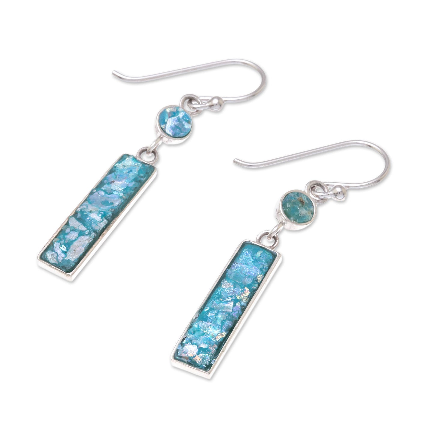 Roman Magic Rectangular Roman Glass Dangle Earrings from Thailand