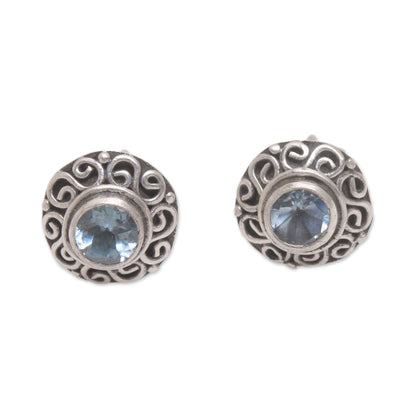 God Eye Blue Topaz Silver Earrings