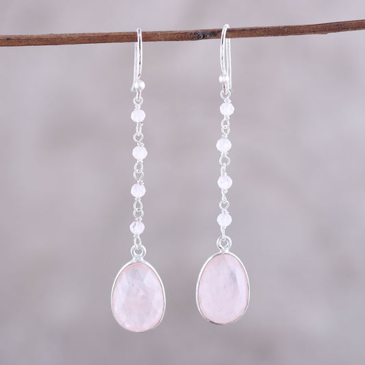 Raining Drops 8-Carat Rose Quartz Dangle Earrings from India