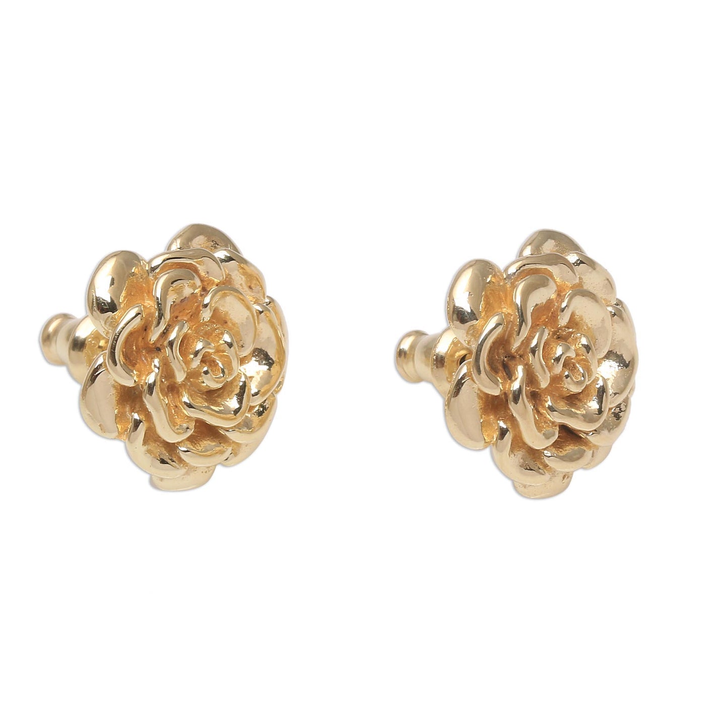 Blooming Rose 18k Gold Plated Sterling Silver Rose Stud Earrings (.5 inch)