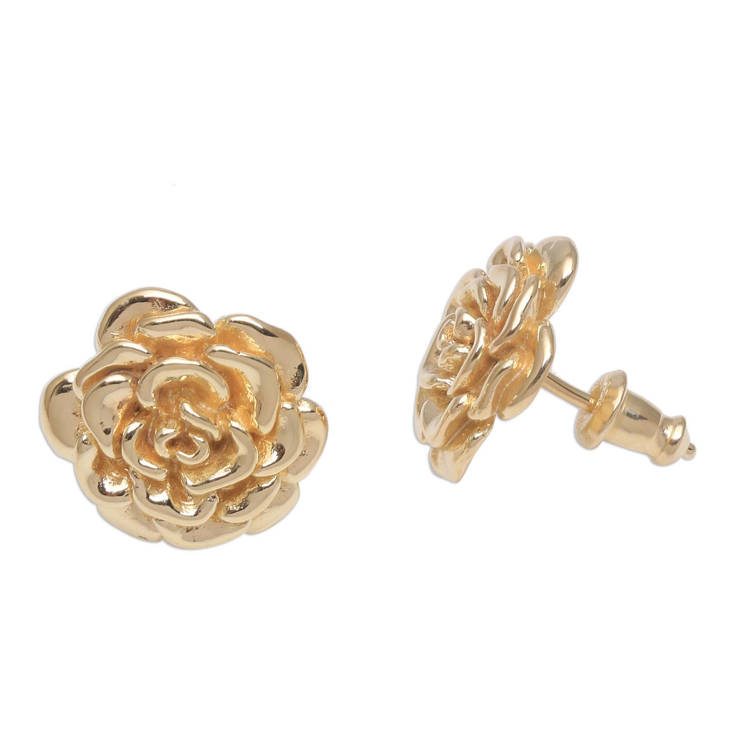 Blooming Rose 18k Gold Plated Sterling Silver Rose Stud Earrings (.5 inch)