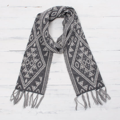 Inca Slate Alpaca Blend Wrap Scarf in Slate and White from Peru