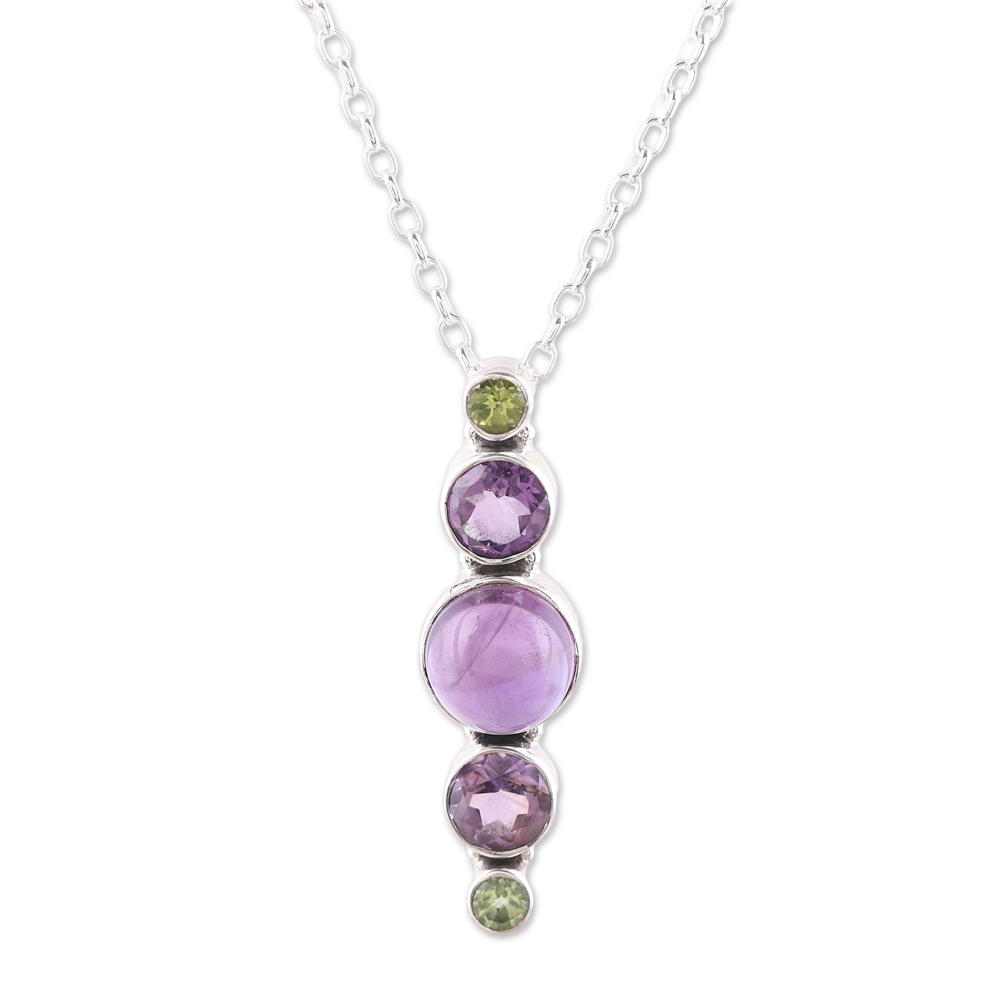 Glittering Union Amethyst and Peridot Pendant Necklace Crafted in India