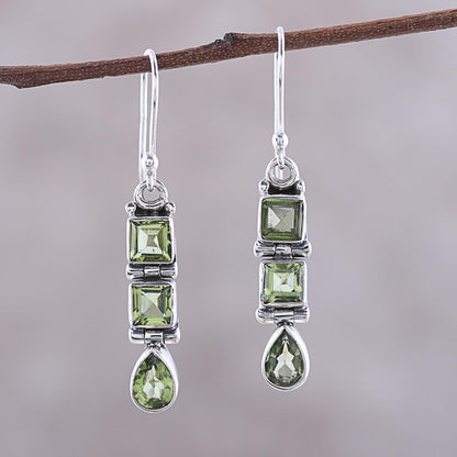 Creativity 3.8-Carat Faceted Peridot Dangle Earrings from India