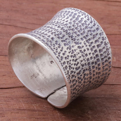 Breath of Autumn Patterned Sterling Silver Wrap Ring from Thailand