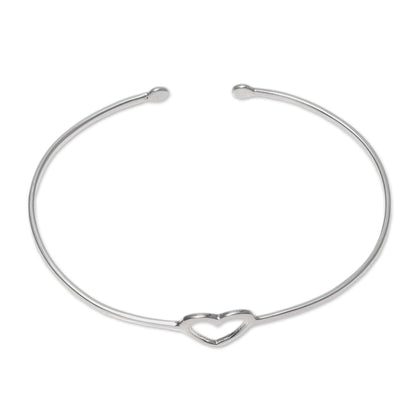 Love Gleams Sterling Silver Heart Cuff Bracelet from India