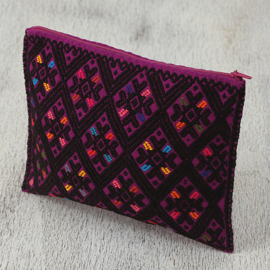 Nocturnal Dreams Cotton Cosmetic Bag in Amethyst and Black from Mexico