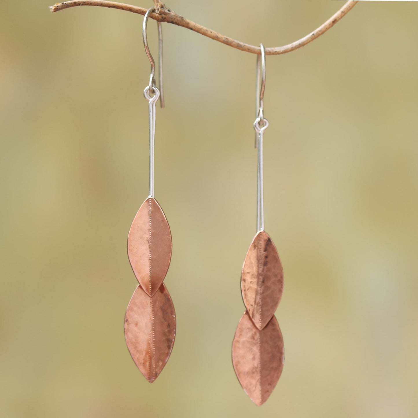 Feminine Leaves Rose Gold Accent Sterling Silver Leaf Dangle Earrings