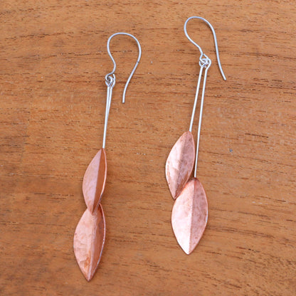 Feminine Leaves Rose Gold Accent Sterling Silver Leaf Dangle Earrings