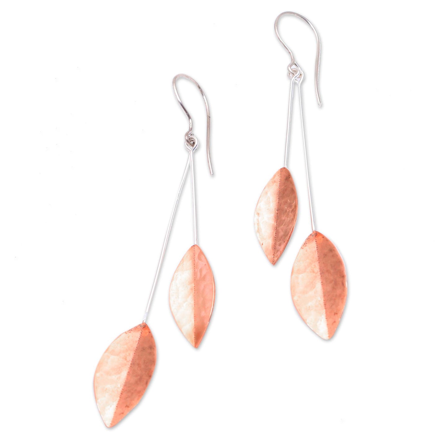 Feminine Leaves Rose Gold Accent Sterling Silver Leaf Dangle Earrings