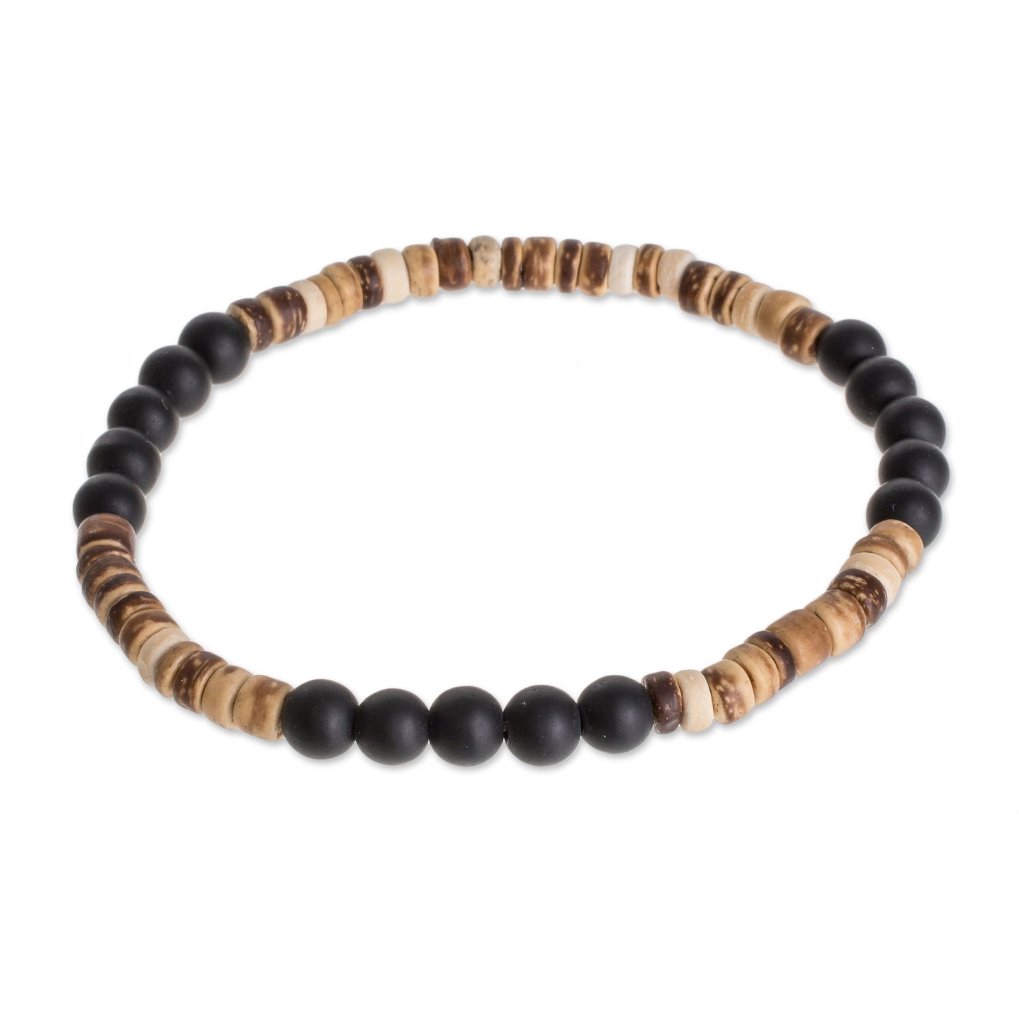 Earthen Force Onyx and Coconut Shell Beaded Stretch Bracelet