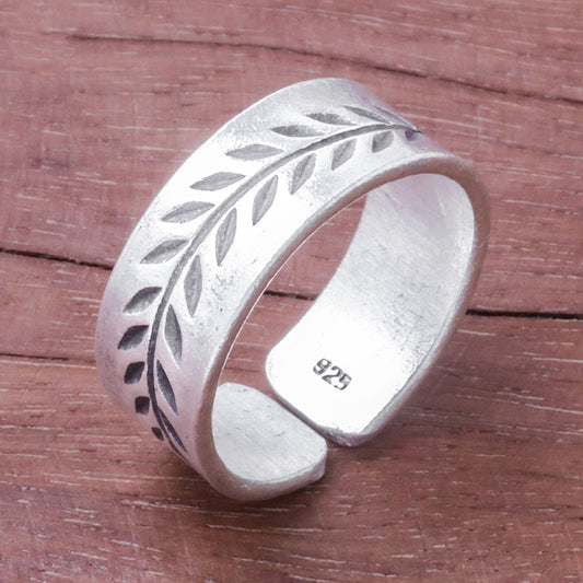 Natural Branch Leaf Pattern Sterling Silver Wrap Ring from Thailand