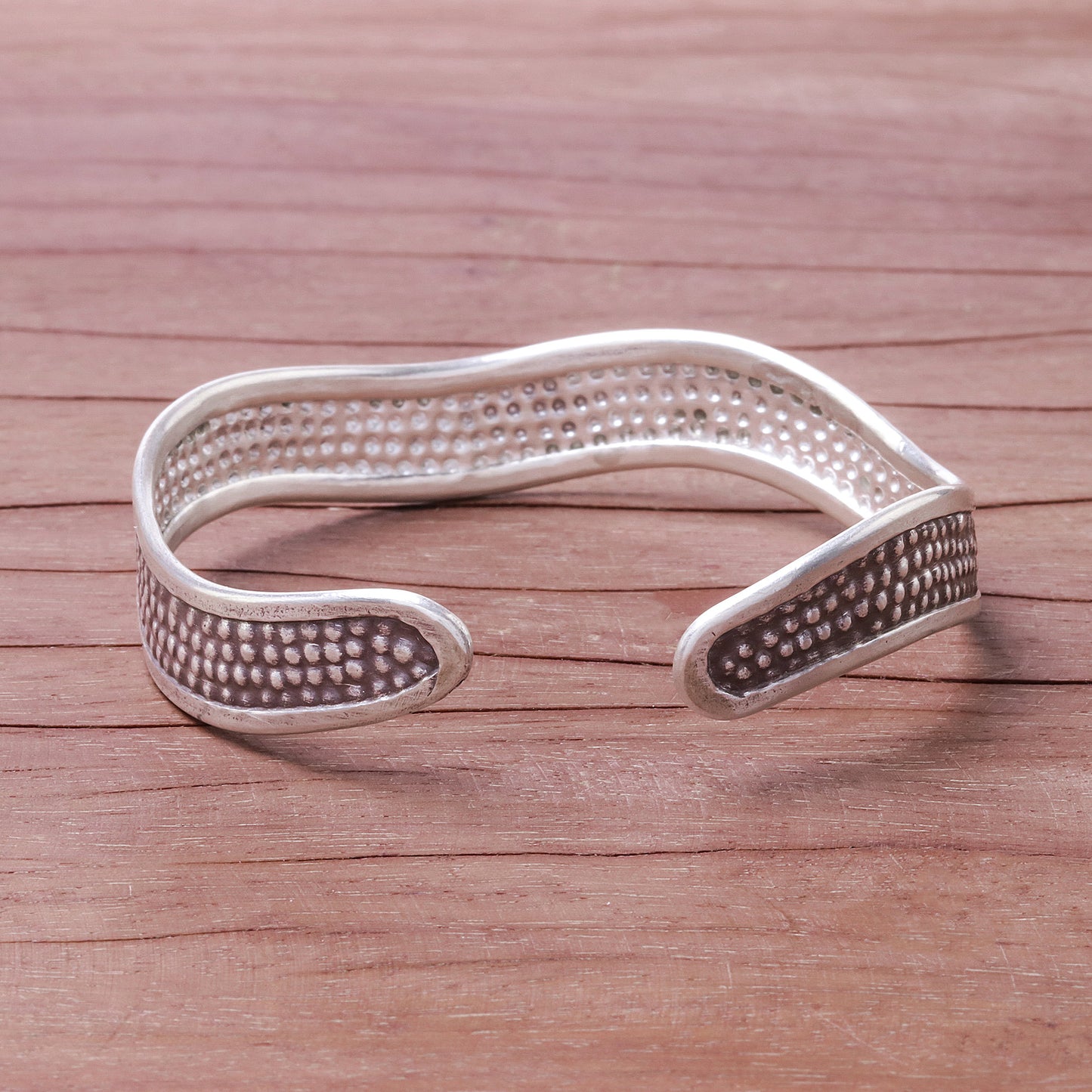 Texture Wave Handcrafted Karen Silver Textured Wave Cuff Bracelet