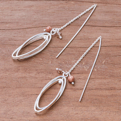 Nested Windows Double Ellipse on Chain Sterling Silver Threader Earrings