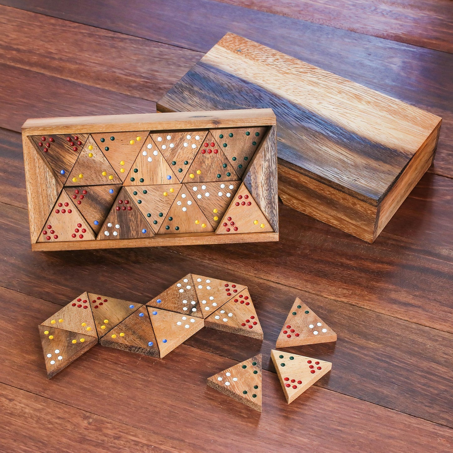 Triple Threat Wood 3-Sided Domino Set Crafted in Thailand