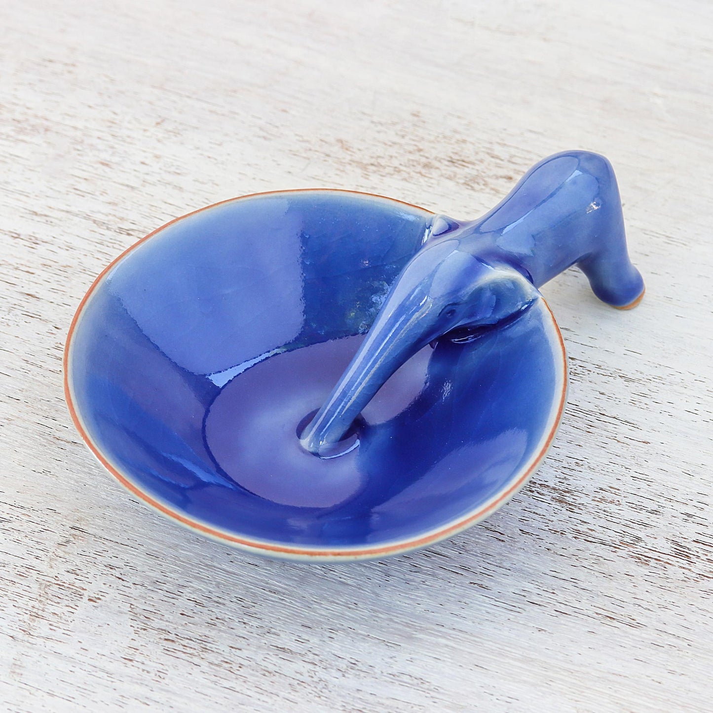 Sipping Elephant Blue Ceramic Incense Holder