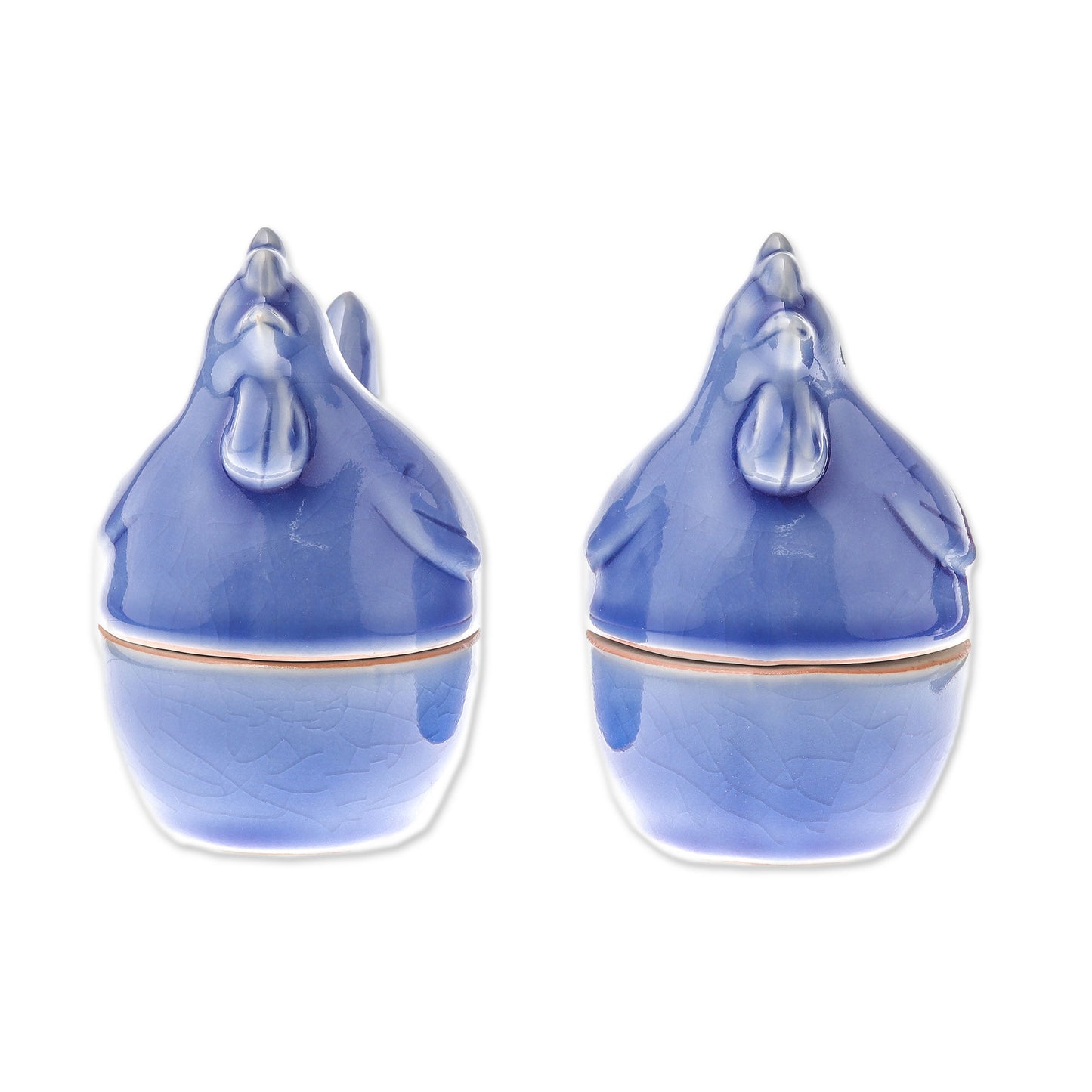 Hen Breakfast Blue Ceramic Hen Egg Cups from Thailand (Pair)