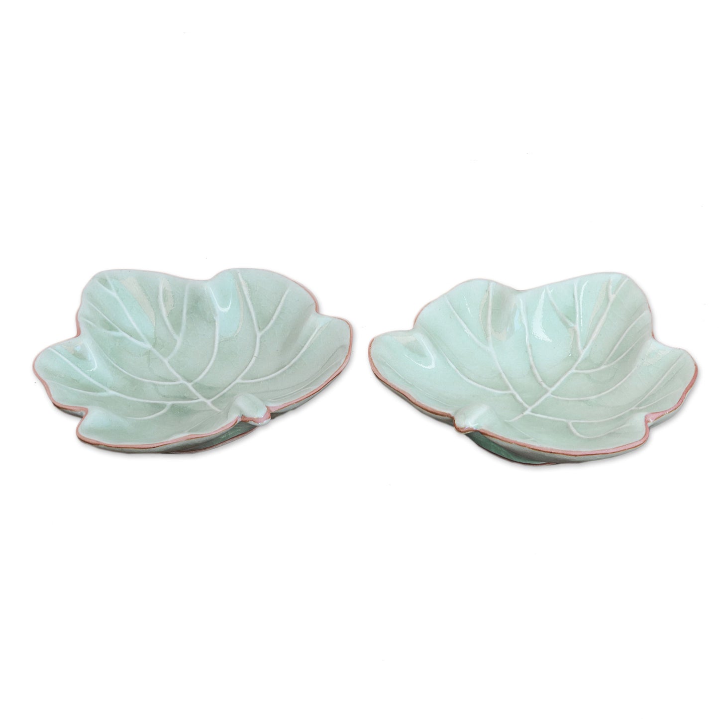 Ivy Gourd Leafy Celadon Ceramic Appetizer Bowls from Thailand (Pair)