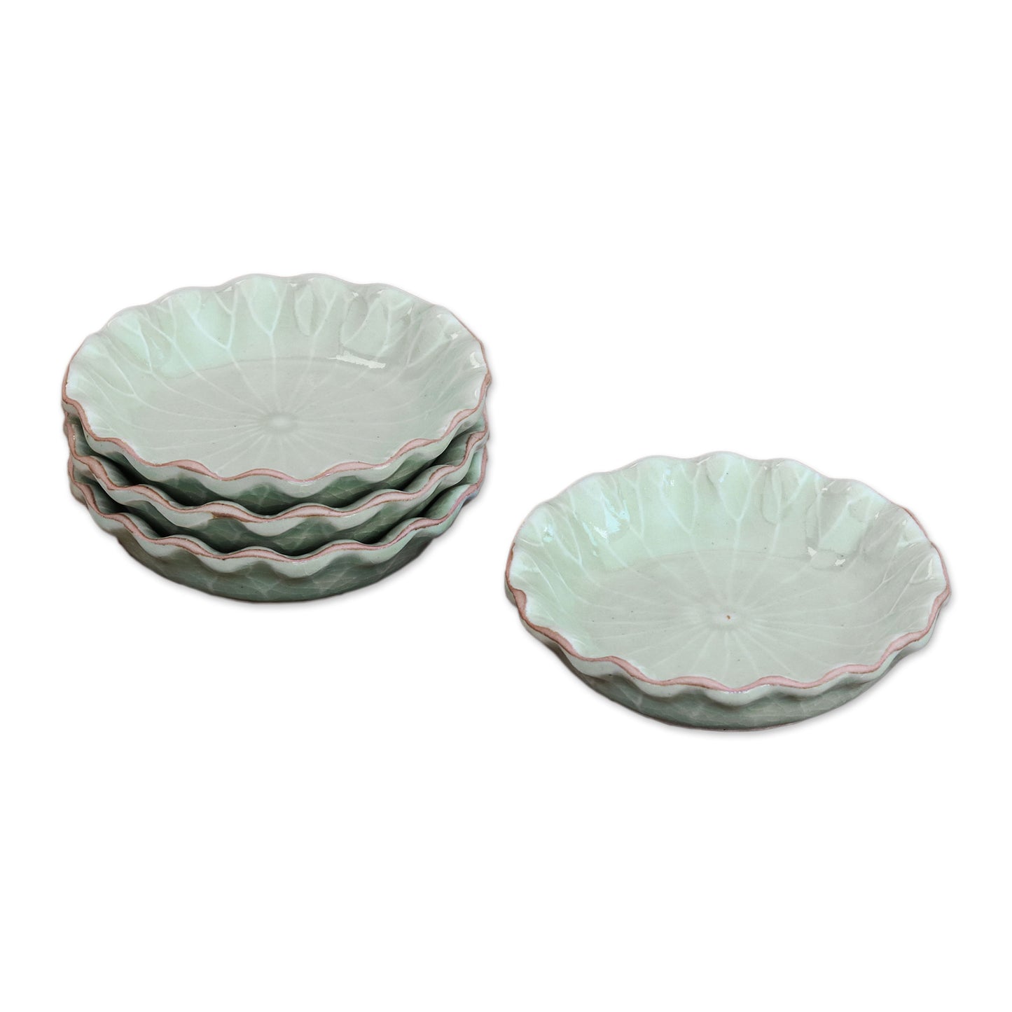 Festive Lotus Lotus Leaf Celadon Ceramic Appetizer Bowls (Set of 4)