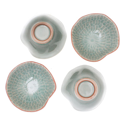 Sunflower Dream Celadon Ceramic Appetizer Bowls from Thailand (Set of 4)