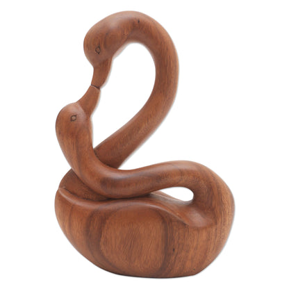 Mother Sculpture Suar Wood Mother and Child Goose Sculpture from Bali