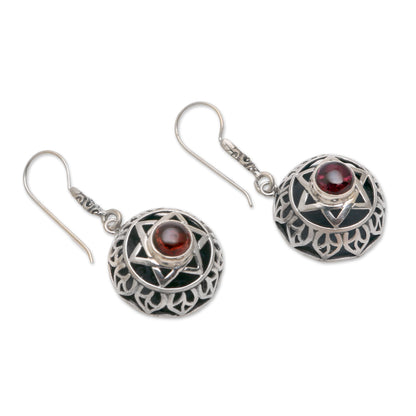 Six Points Garnet Six-Pointed Star Dangle Earrings from Bali