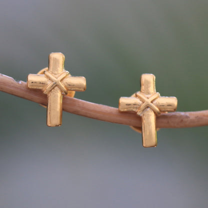 Regal Cross Gold Plated Sterling Silver Cross Earrings from Bali