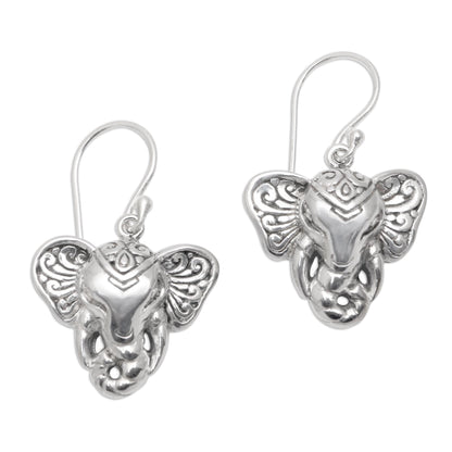 Elephant King Sterling Silver Elephant Dangle Earrings from Bali