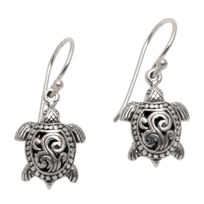 Ancient Turtle Sterling Silver Sea Turtle Dangle Earrings from Bali